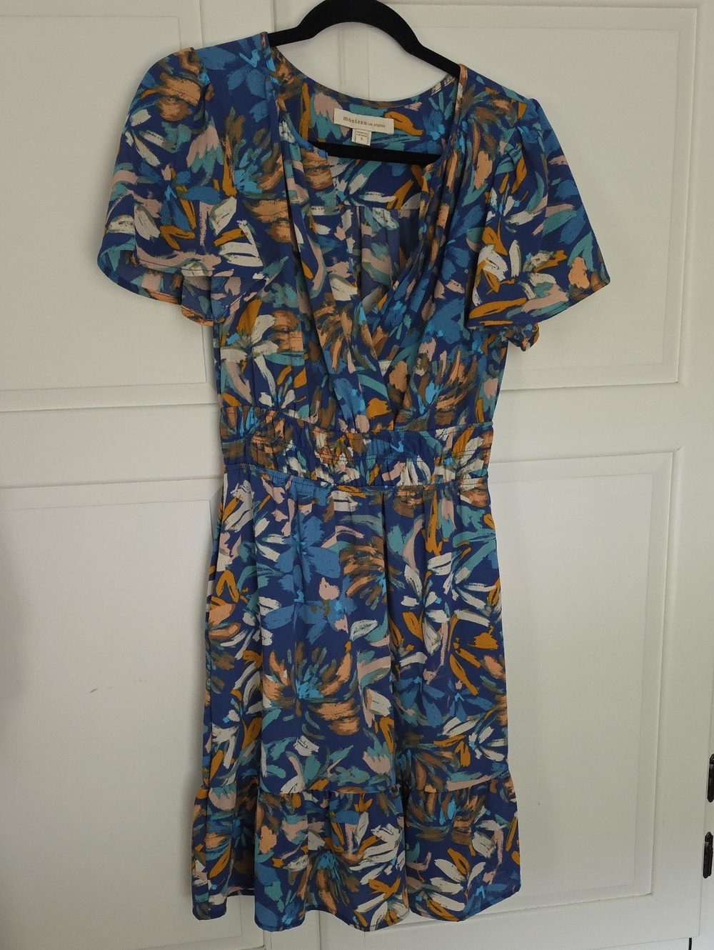 Blue Floral V-Neck Mini Dress by Monteau LA